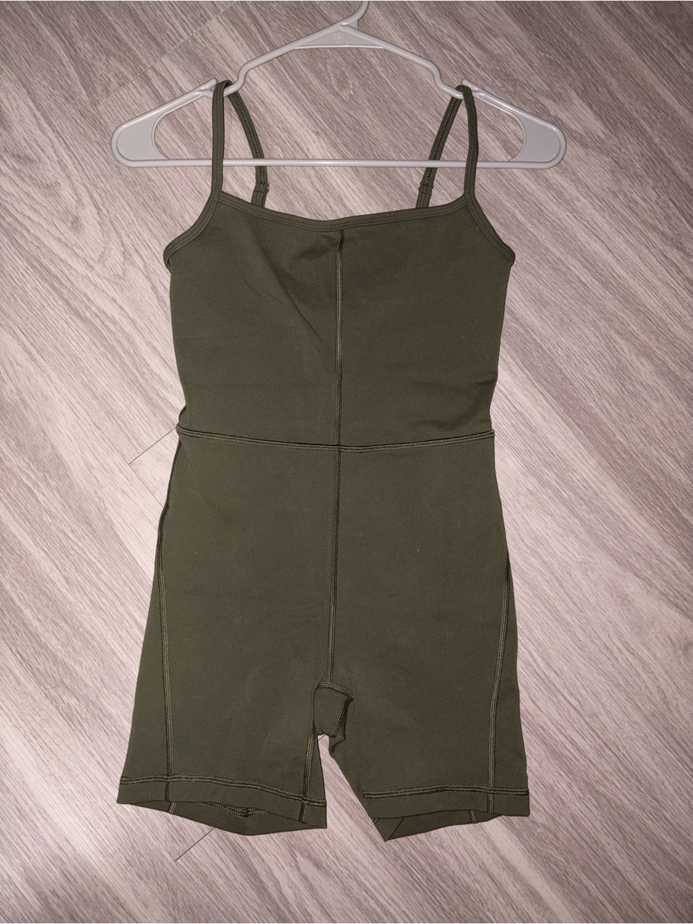 Aritzia Olive Green Spaghetti-Strap Romper Shorts